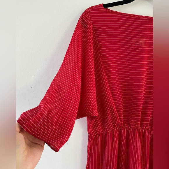 70s/80s red white striped slightly sheer midi dress - S-M - Picture 6 of 7